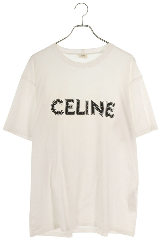 CELINE Studs Logo T-Shirt White Cotton Size M