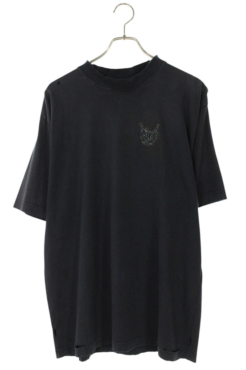 BALENCIAGA Stone Logo Embroidered T-Shirt Black Size XS
