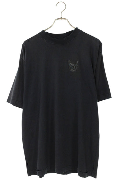 BALENCIAGA Stone Logo Embroidered T-Shirt Black Size XS