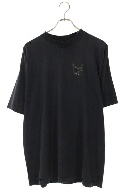 BALENCIAGA Stone Logo Embroidered T-Shirt Black Size XS