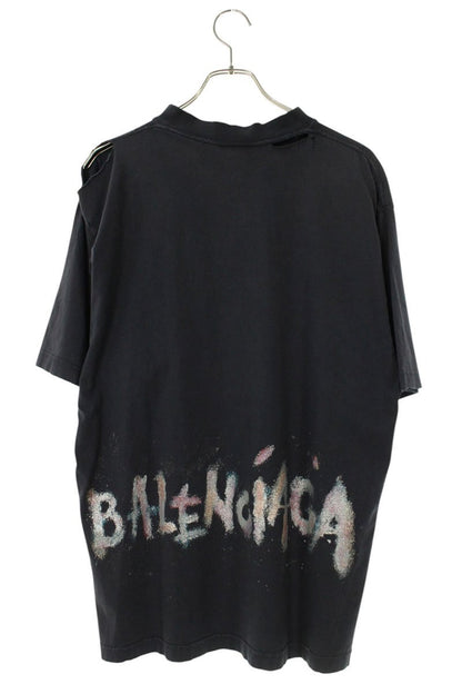 BALENCIAGA Stone Logo Embroidered T-Shirt Black Size XS