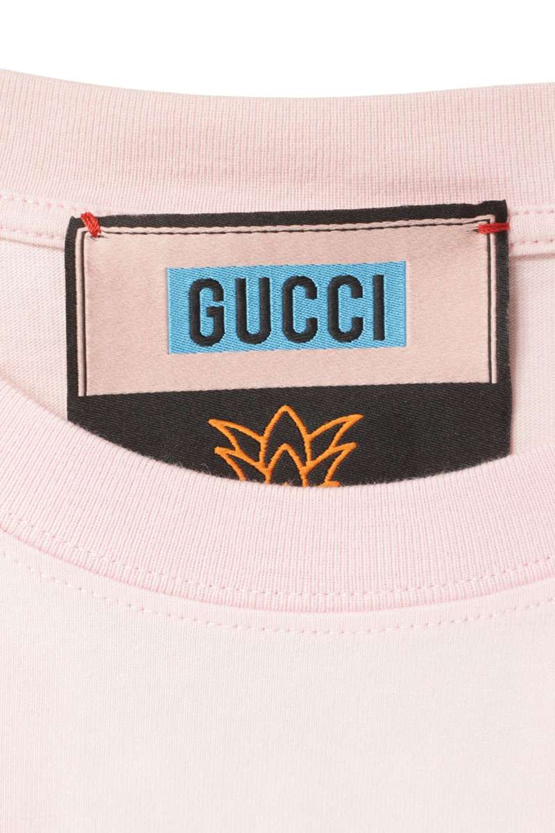 GUCCI Pineapple Logo Print T-Shirt Pink Size XS