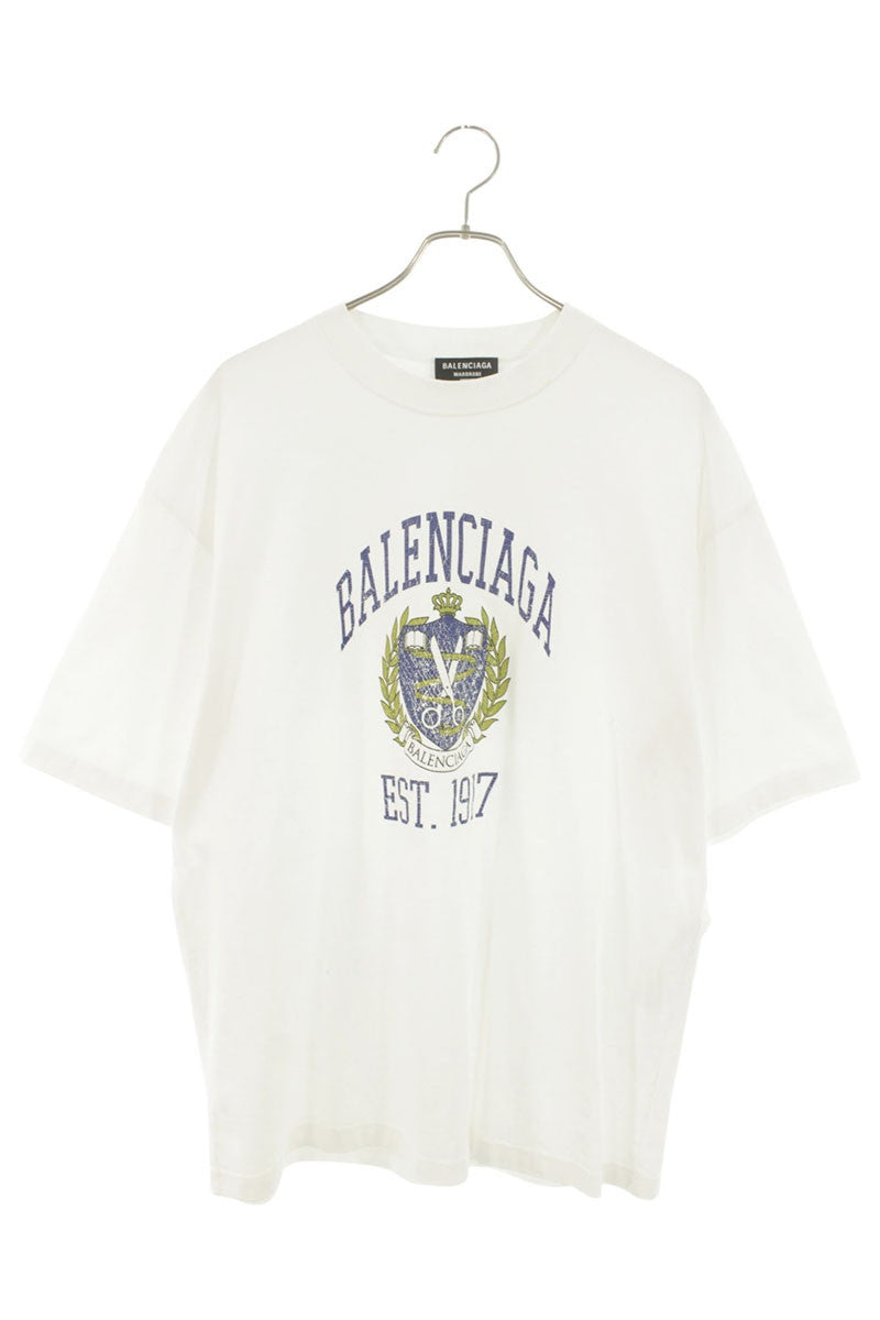 BALENCIAGA College Logo Print Cotton T-Shirt White Size S