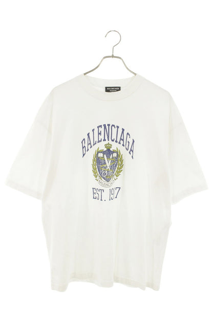 BALENCIAGA College Logo Print Cotton T-Shirt White Size S