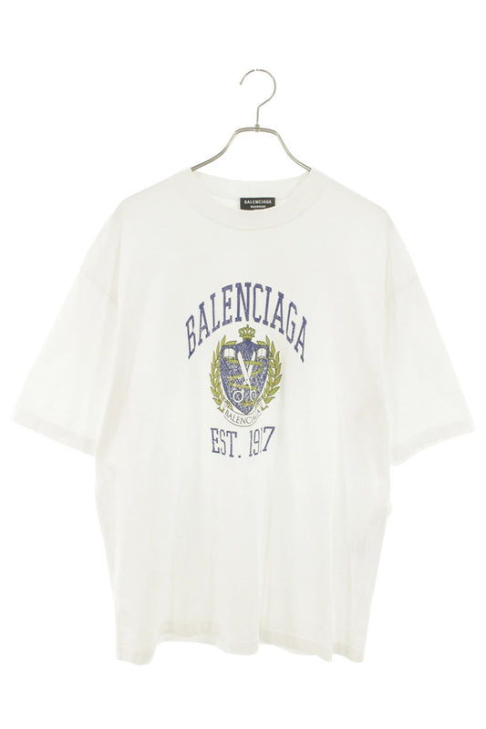 BALENCIAGA College Logo Print Cotton T-Shirt White Size S
