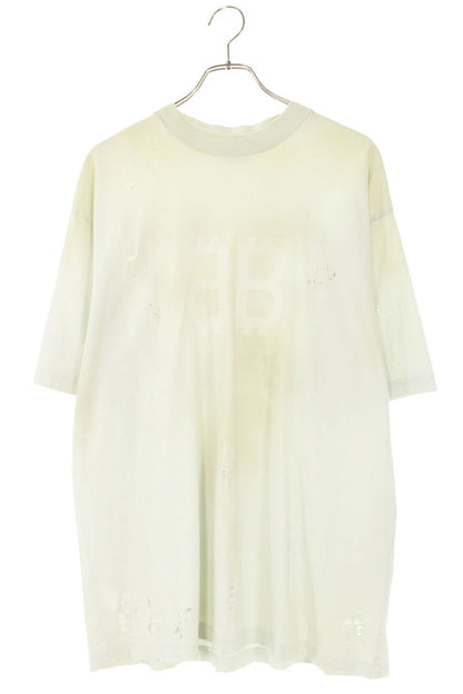 BALENCIAGA 23SS Distressed BB Logo T-Shirt White Size XS