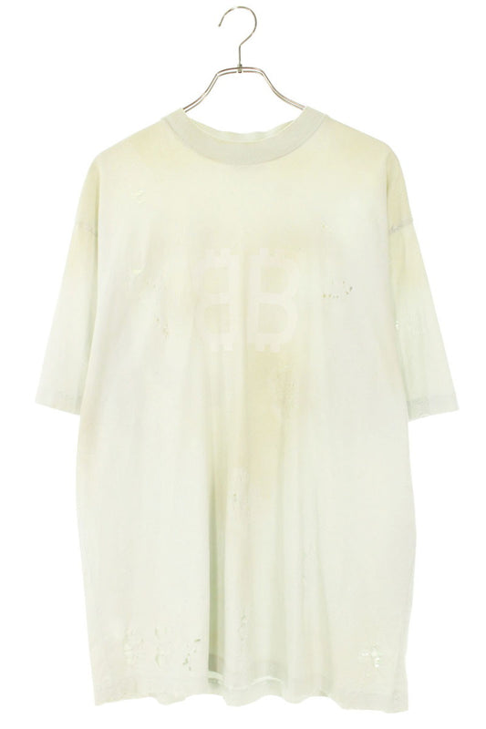 BALENCIAGA 23SS Distressed BB Logo T-Shirt White Size XS