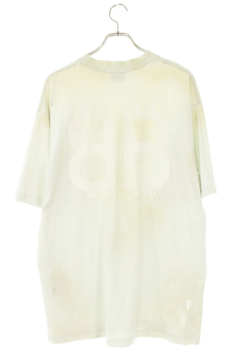 BALENCIAGA 23SS Distressed BB Logo T-Shirt White Size XS