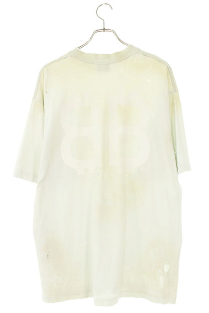 BALENCIAGA 23SS Distressed BB Logo T-Shirt White Size XS