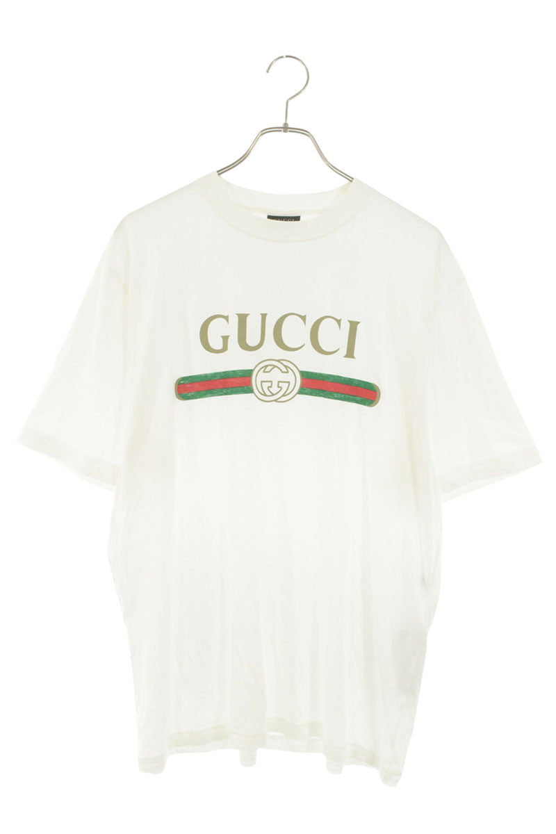 GUCCI Logo Print Cotton Silk Blend T-shirt White Size L