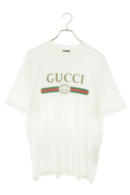 GUCCI Logo Print Cotton Silk Blend T-shirt White Size L