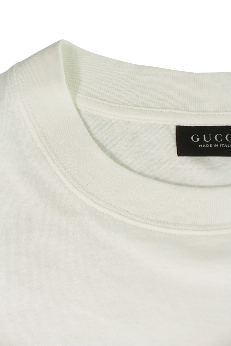 GUCCI Logo Print Cotton Silk Blend T-shirt White Size L