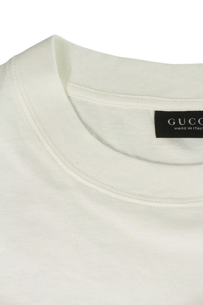 GUCCI Logo Print Cotton Silk Blend T-shirt White Size L