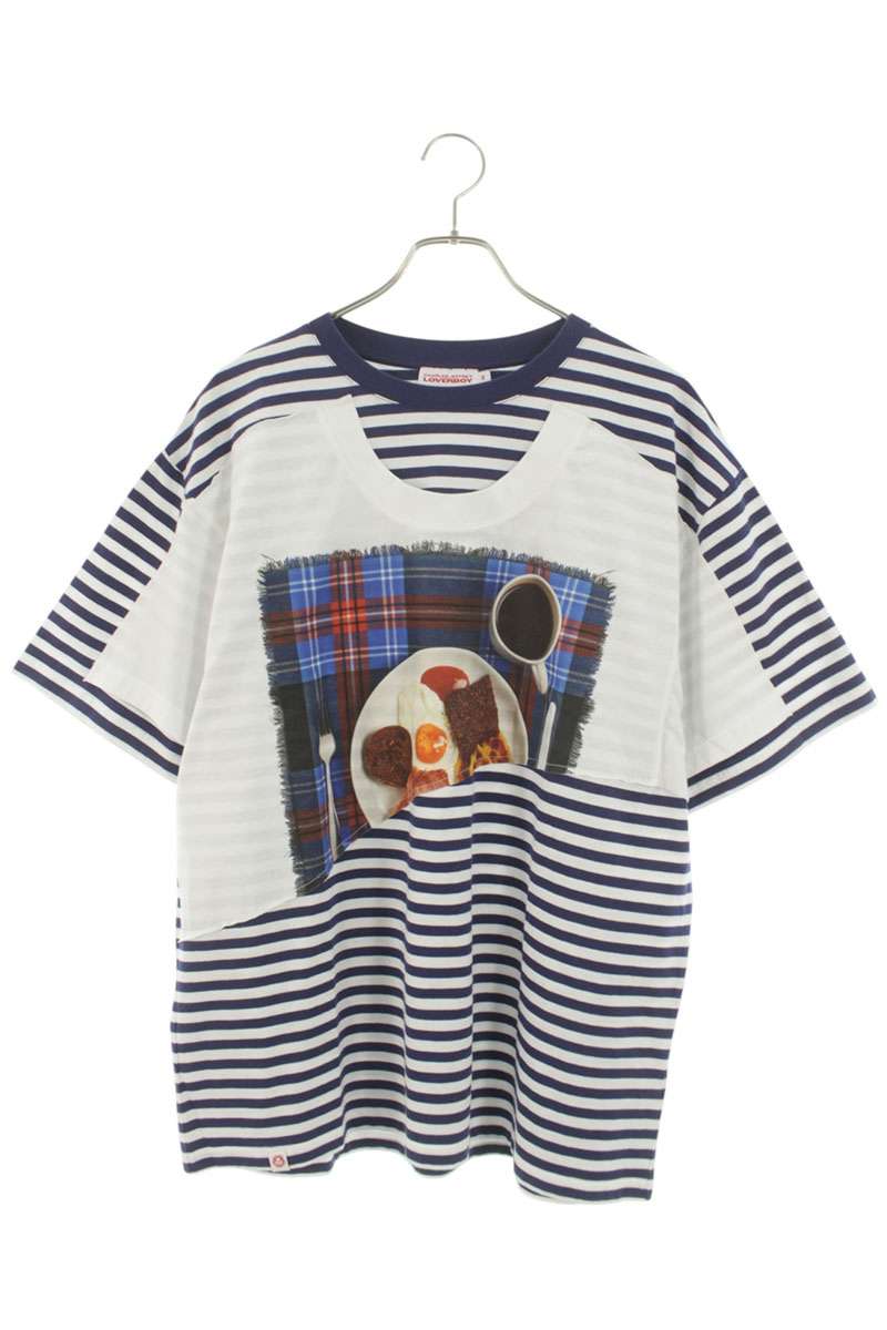 CHARLES JEFFREY LOVERBOY AULD HAG Striped Double Tee Size M