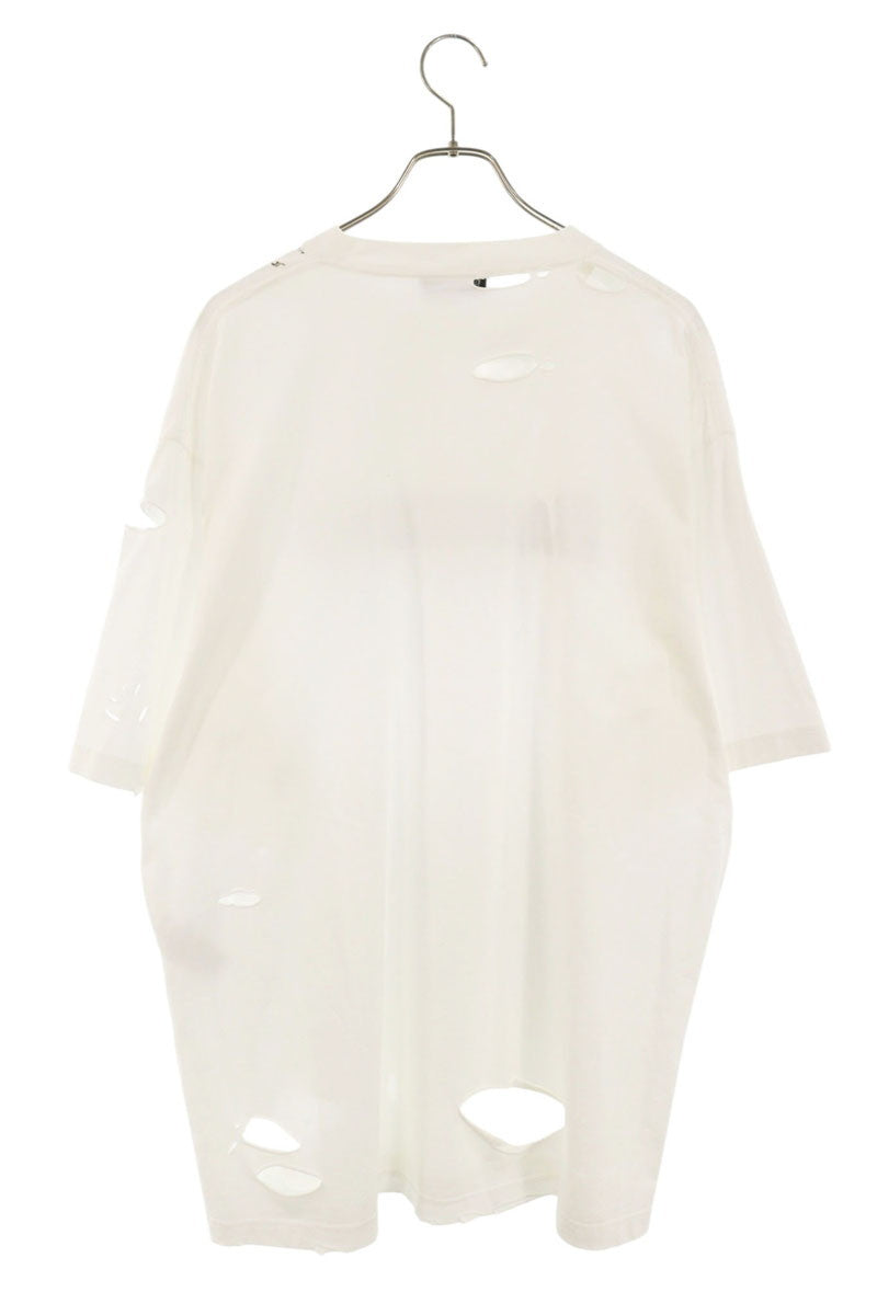 BALENCIAGA Distressed Logo Print T-Shirt White Size XS