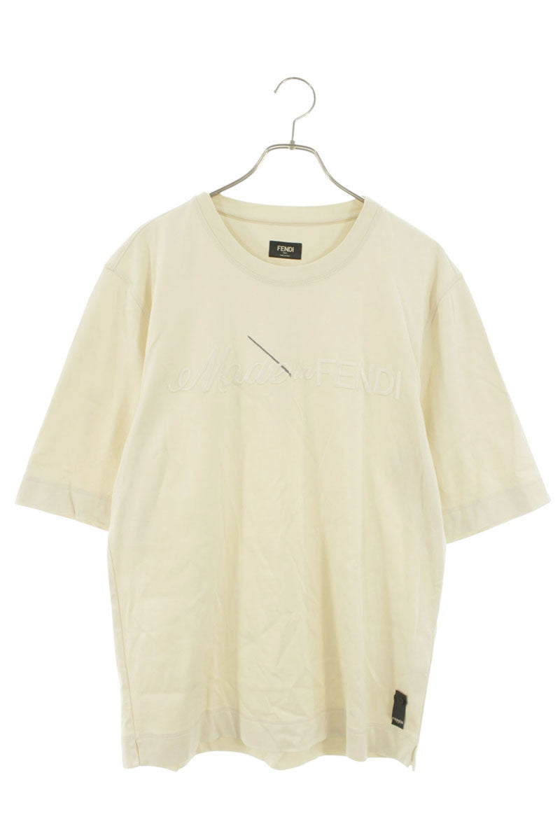 FENDI Front Logo Embroidered T-Shirt Beige Size S