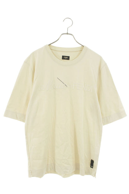 FENDI Front Logo Embroidered T-Shirt Beige Size S