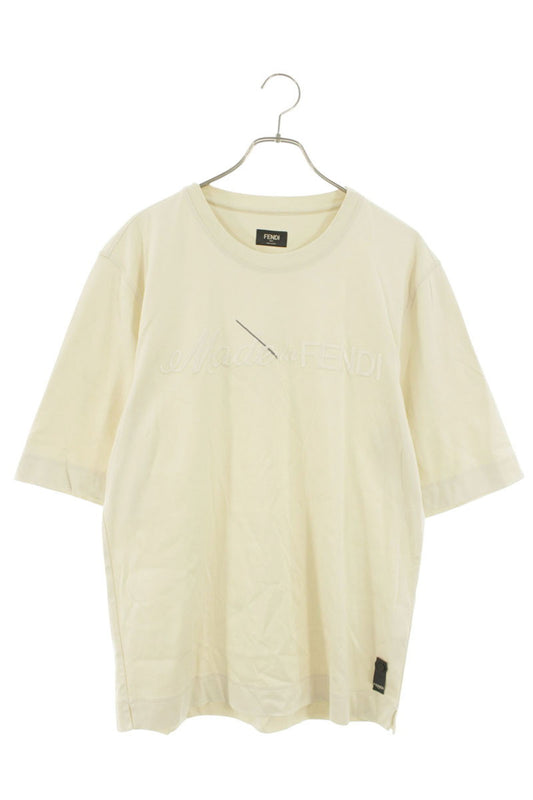 FENDI Front Logo Embroidered T-Shirt Beige Size S