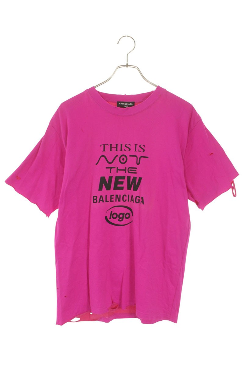 BALENCIAGA Distressed 'This Is Not New' Tee Pink Size L