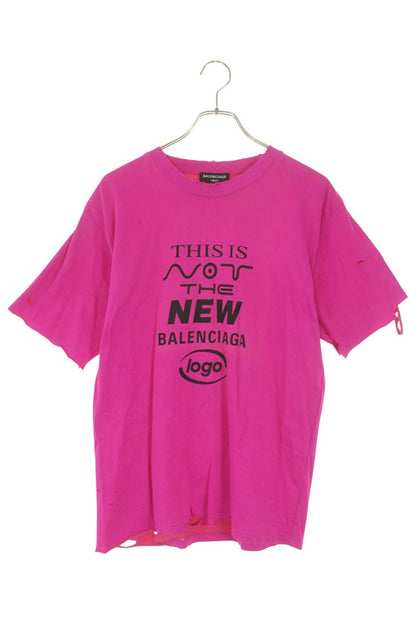 BALENCIAGA Distressed 'This Is Not New' Tee Pink Size L