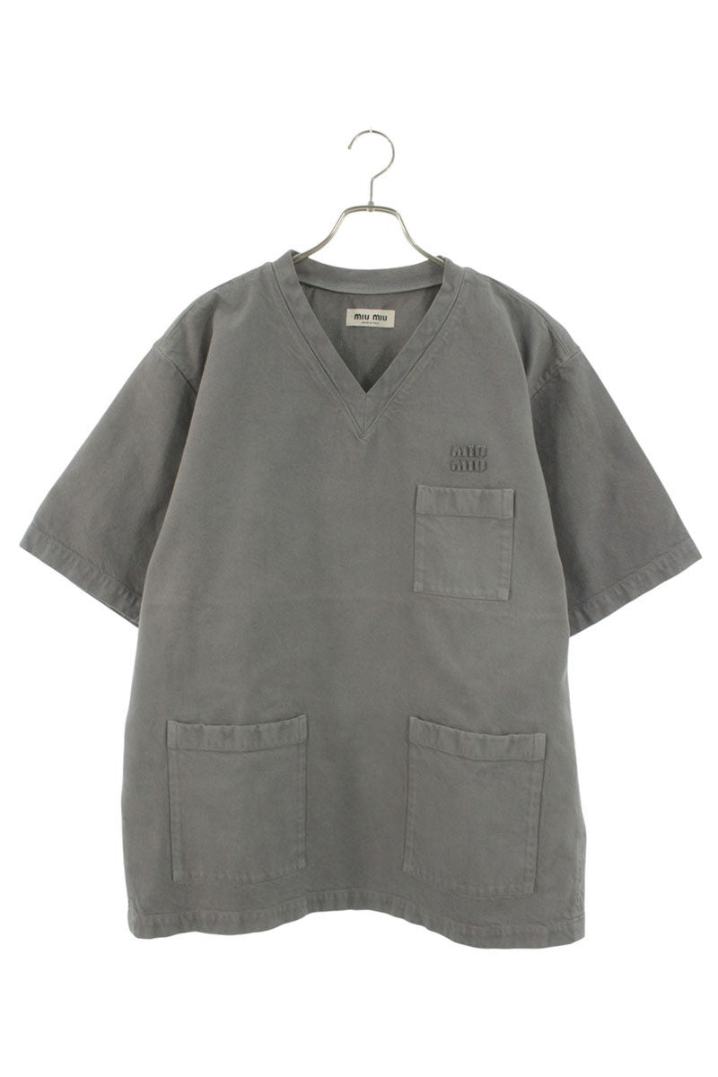 miumiu Logo Patch Denim T-Shirt Gray Size S