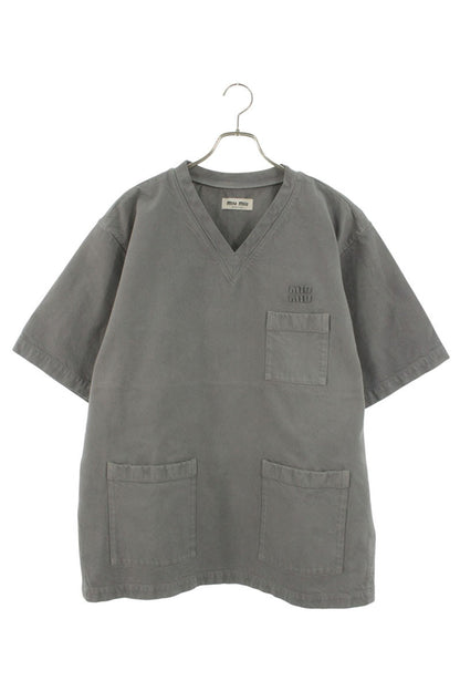 miumiu Logo Patch Denim T-Shirt Gray Size S