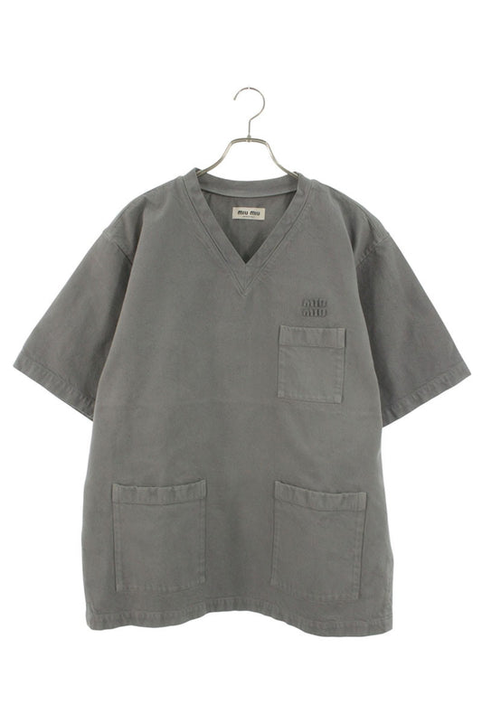 miumiu Logo Patch Denim T-Shirt Gray Size S