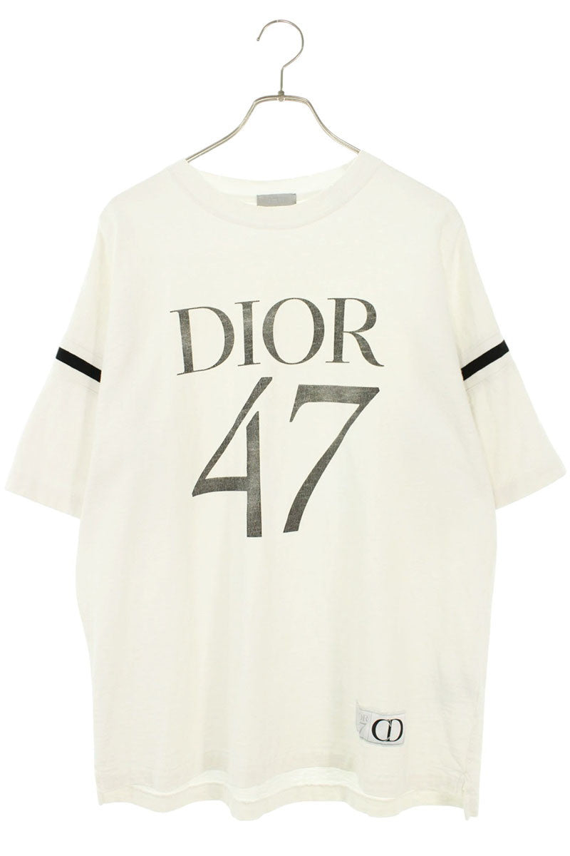 DIOR White Distressed Slub Cotton Jersey T-Shirt Size M