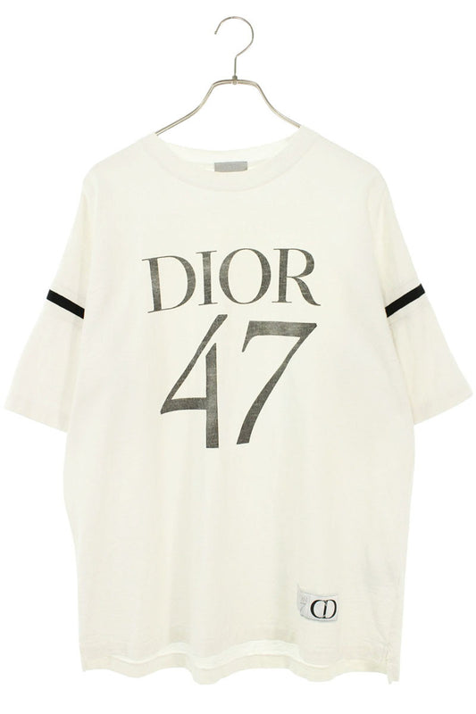 DIOR White Distressed Slub Cotton Jersey T-Shirt Size M