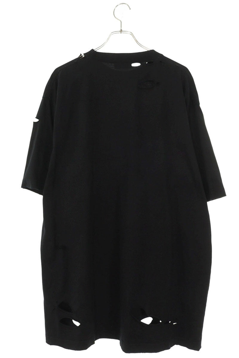 BALENCIAGA Destroyed Logo Print Tee Black Size S