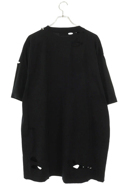 BALENCIAGA Destroyed Logo Print Tee Black Size S