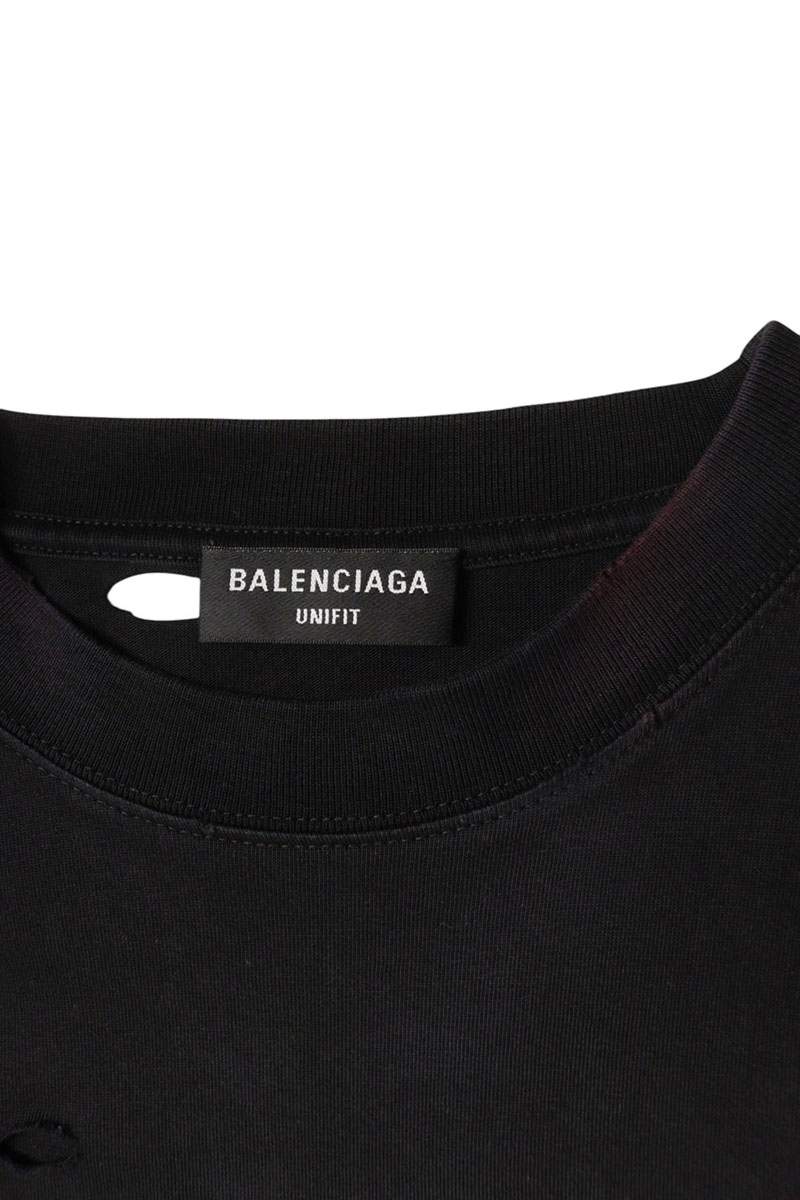 BALENCIAGA Destroyed Logo Print Tee Black Size S