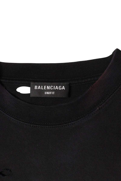 BALENCIAGA Destroyed Logo Print Tee Black Size S