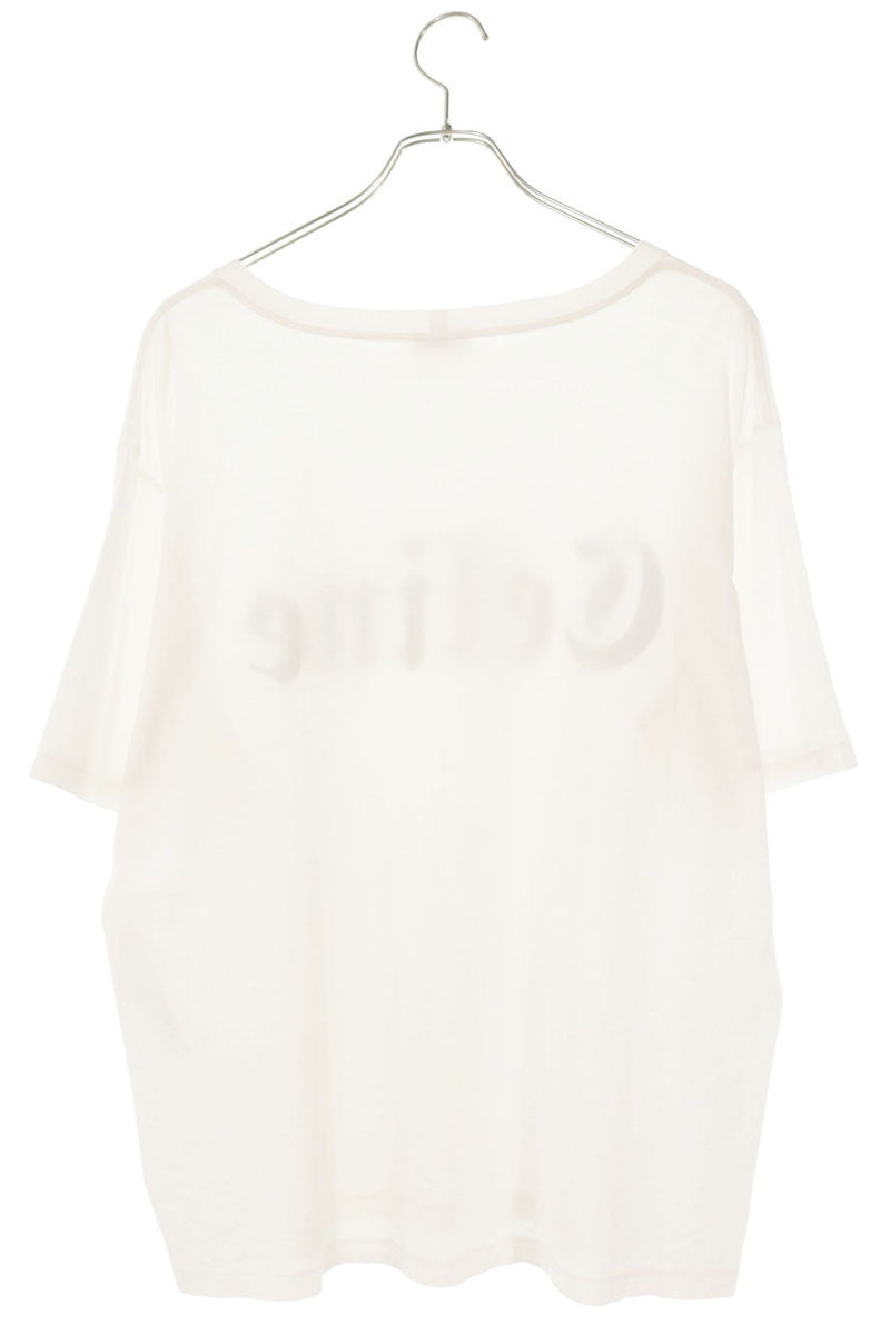 CELINE White Gothic Logo Print Cotton T-Shirt Size S