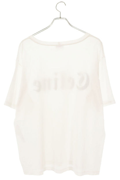 CELINE White Gothic Logo Print Cotton T-Shirt Size S
