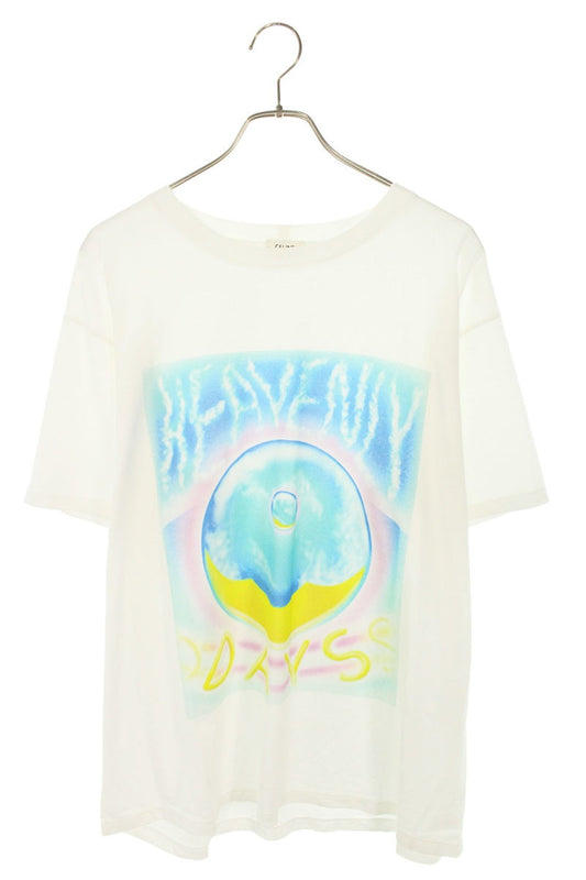 CELINE Front Print Cotton T-Shirt White Size L