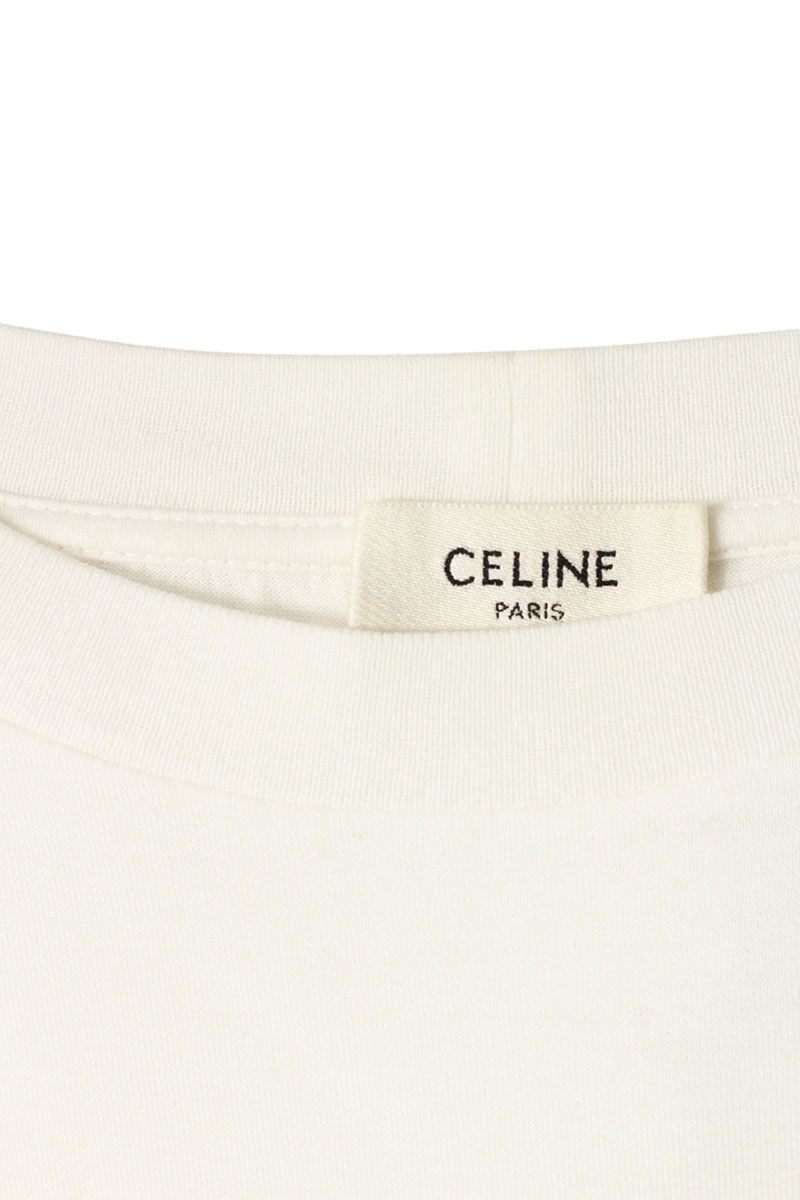CELINE Front Print Cotton T-Shirt White Size L