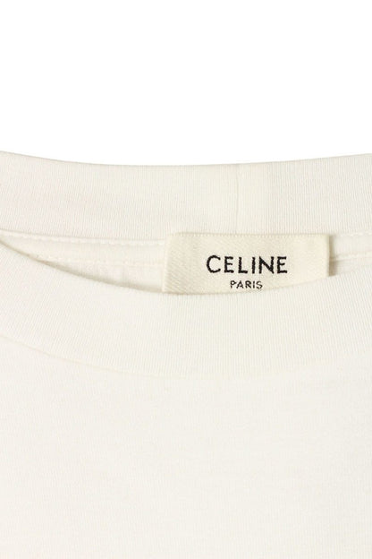CELINE Front Print Cotton T-Shirt White Size L