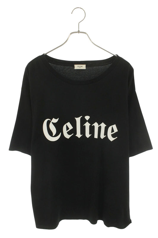 CELINE Black Gothic Logo Print Cotton T-Shirt Size XXL