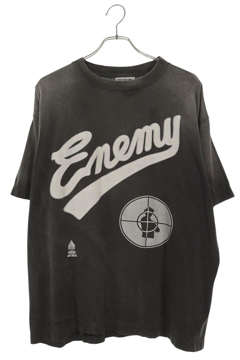 SAINT MICHAEL ENEMY Print Vintage Wash T-Shirt Black Size L