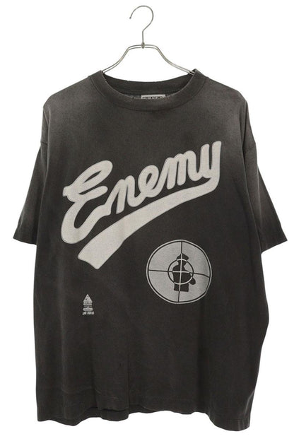 SAINT MICHAEL ENEMY Print Vintage Wash T-Shirt Black Size L