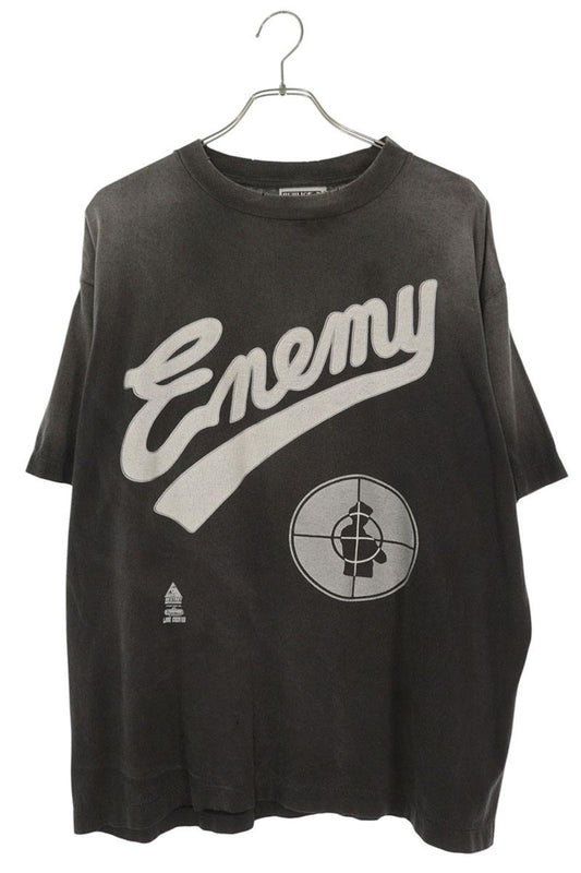 SAINT MICHAEL ENEMY Print Vintage Wash T-Shirt Black Size L