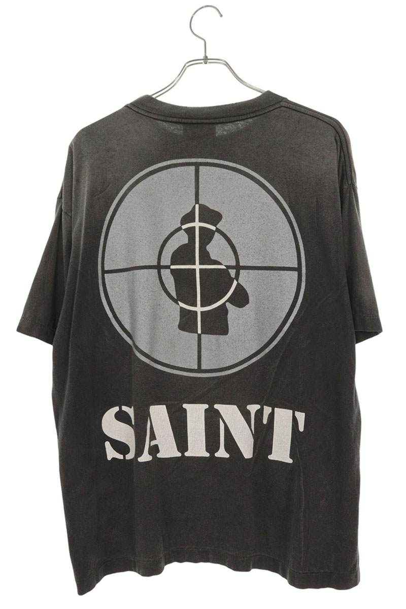 SAINT MICHAEL ENEMY Print Vintage Wash T-Shirt Black Size L