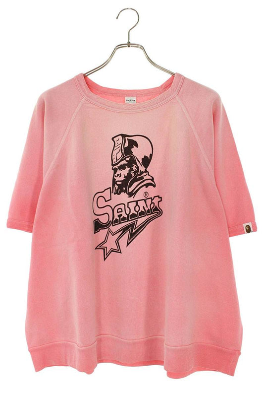 Bape x Saint Michael 26SS Front Print Sweatshirt Pink Size XL