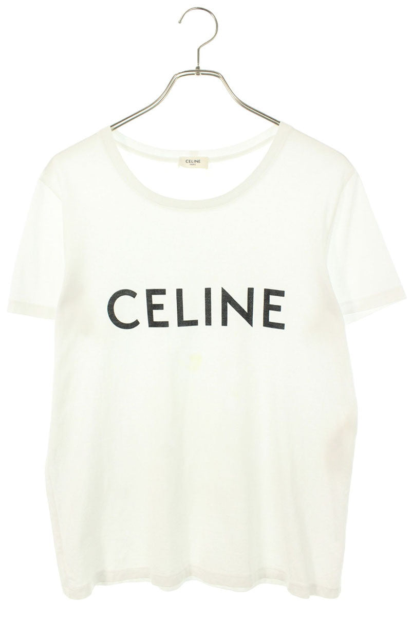CELINE Logo Print Cotton T-Shirt White Size L