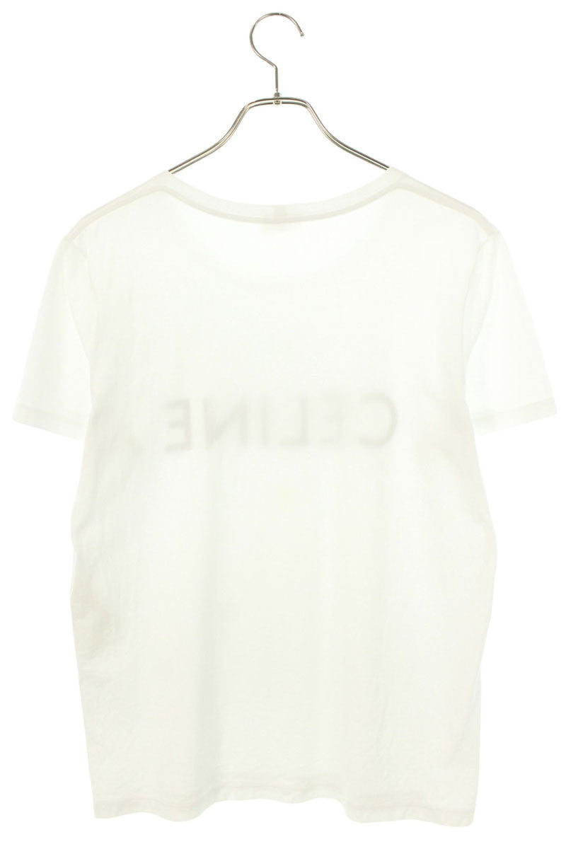CELINE Logo Print Cotton T-Shirt White Size L