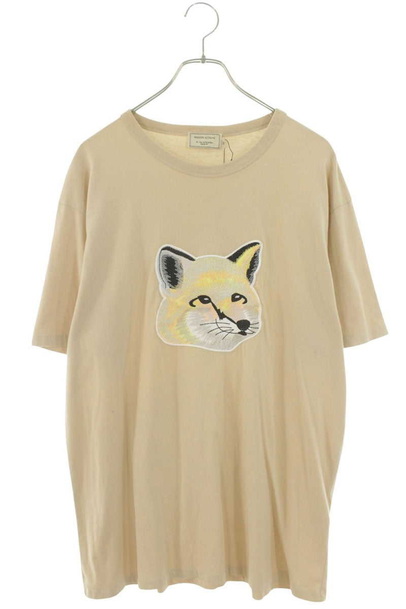 MAISON KITSUNE Fox Embroidered T-Shirt Beige Size XL