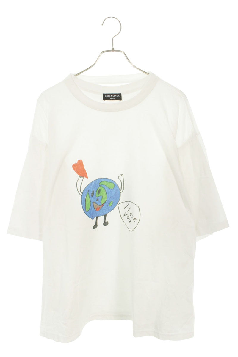 BALENCIAGA Planet Print Double Sleeve T-Shirt White Size M