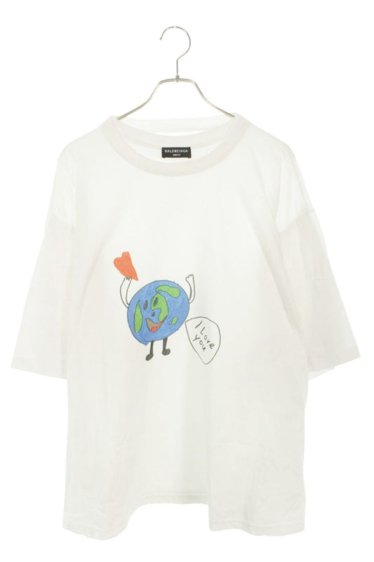 BALENCIAGA Planet Print Double Sleeve T-Shirt White Size M