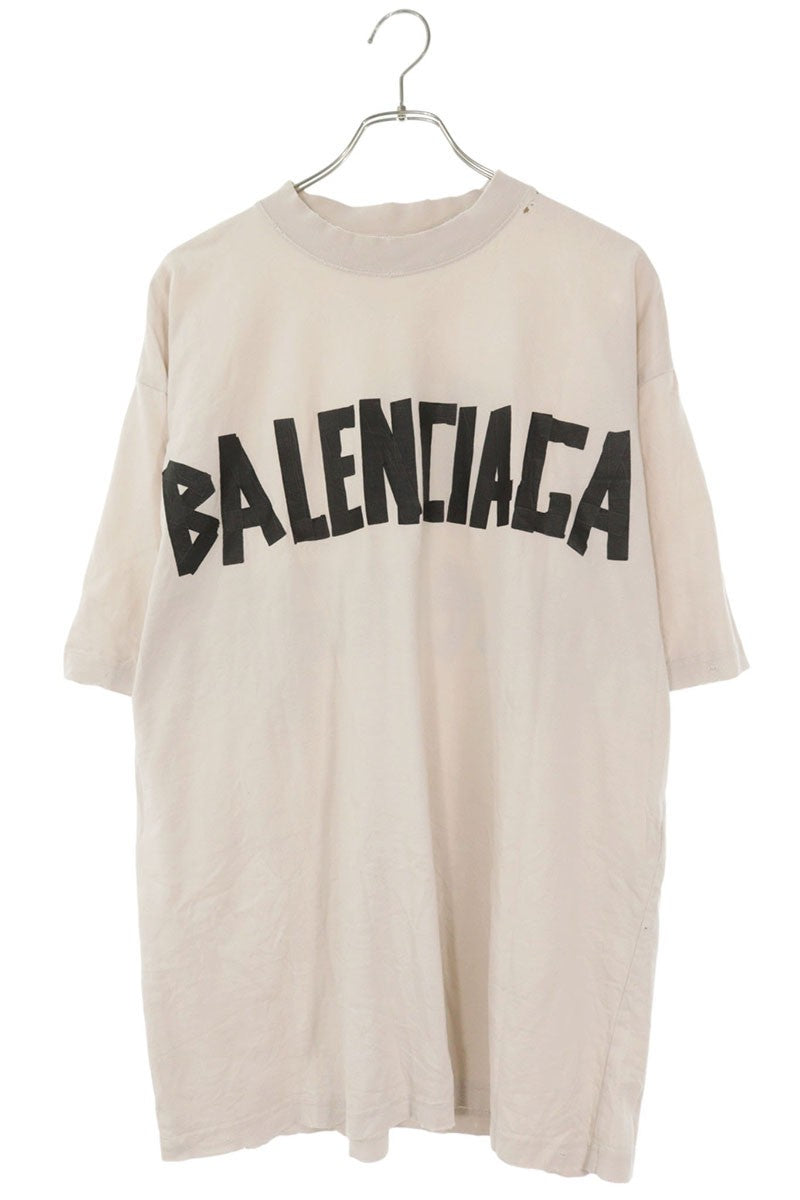 BALENCIAGA Tape Medium Fit Logo Print T-Shirt Beige Size M